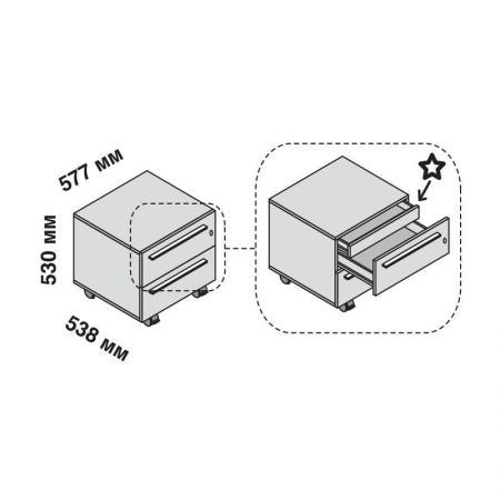 Тумба подкатная Las E.O.S. 118850880 с центральным замком (вяз, 577х538х530 мм, 2 ящика)